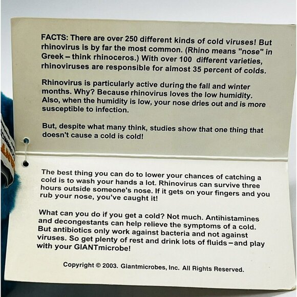 Giant Microbes Common Cold Plush Stuffed Animal Science Stuffed Toy Teacher 4" - Picture 6 of 8